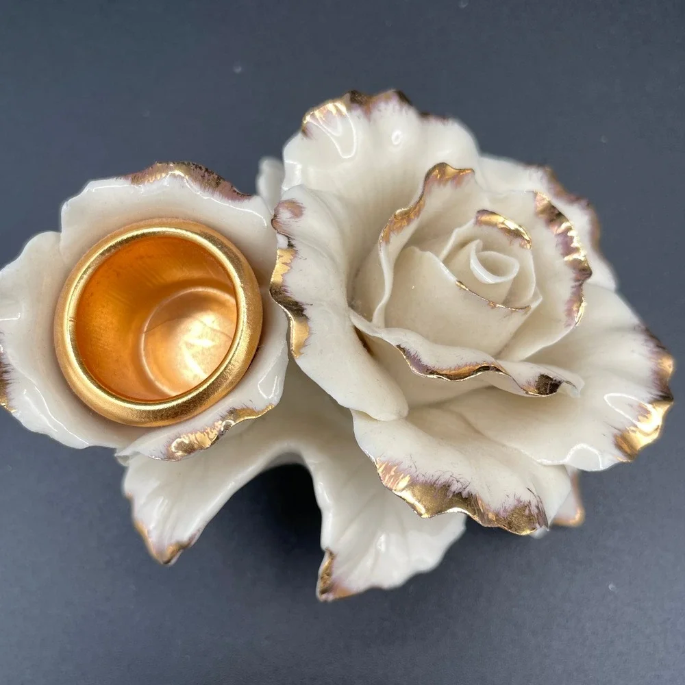 Avon Porcelain Unisex Adult OS Vintage Rose Candlestick Holders Set of 2